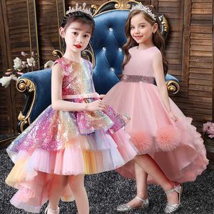 2021 Ano Novo menina vestido sem mangas princesa à direita menina no vestido rosa festa de natal crianças traje q0716