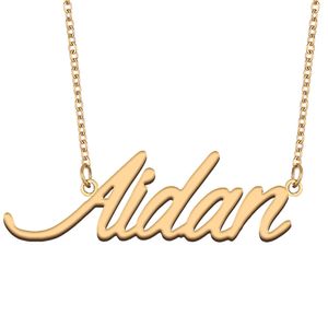 Aidan Nameplate Personalized Custom Women Name Necklace Pendant Boys Birthday Gift Best Friends Jewelry 18k Gold Plated Stainless Steel Jewelry