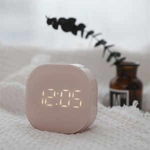 Mini Square Silent Bedside Alarm Clock USB Intelligent Temperature Sensing Magnetic Attraction Luminous Wall Desk Decor 210804