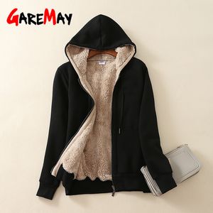 Vinter Kvinnors Varm Casual Hoodie Jacket Ladies Tjock Velvet Långärmad Zipper Lamb Cashmere Hoodies Kvinna Coat Plus Size 210428