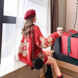 Maglione invernale con fiocchi di neve in seta brillante da donna versione coreana della moda stile pigro sciolto marea 210427