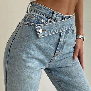 Calças jeans retas femininas jeans de cintura alta jeans soltos namorado para mulheres calças de perna larga jeans baggy azul