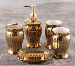 Ceramic Bathroom Set Gold Toothbrush Holder Soap Toothpaste Dispenser Toilet Storage Organizer Using Accessories