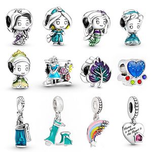 Adatto a bracciali Pandora 20pcs Cartoon Princess Rainbow Dog Paw Print Foglie colorate Charms Perline Charms in argento Perline per donne Fai da te Collana europea Gioielli