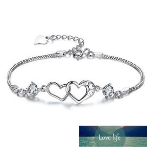 Double Heart Twine Charms Bracelet White Crystal Bracelets & Bangles For Women Silver color plated Jewelry Bileklik Pulseira Factory price expert design Quality