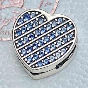 Authentic Pandora Blue Pavé Heart Clip Charm fit European style loose beads for bracelet making DIY Jewelry 799346C01