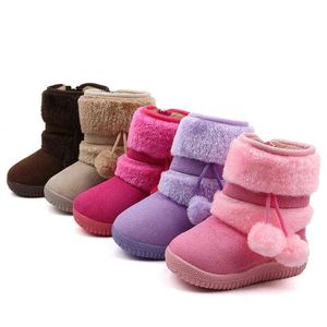 Girls Boots Winter Boys Kids Warm Cotton Plush Inside Children Snow Anti-slippery Fur Ball Pendant Cute 21-35 211108