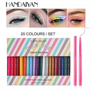 Handaiyan 20 Kolory / Lot Gel Eyeliner Ołówek Zestaw Makijaż Kolorowe Eye Liner Kremowy Pen Łatwe Nosić wodoodporne białe żółte kosmetyki