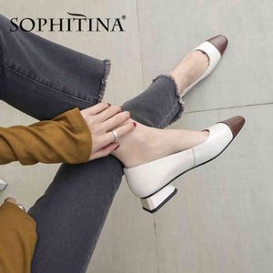 SOPHITINA Office Pumps Women Mixed Colors High Quality Cow Leather Square Toe Slip-On Shoes Comfortable Concise Pumps PO500 210513