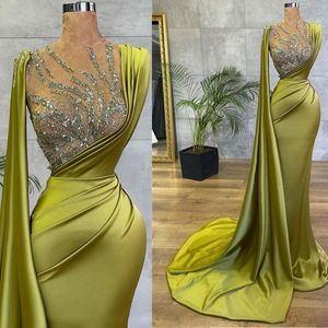 Arabic Aso Ebi Luxurious Beaded Crystals Prom Dresses Scoop Evening Dress Sheath Mermaid Formal Plus Size Gowns