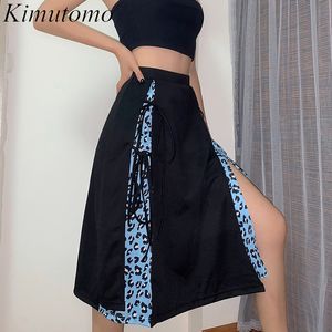 Kimutomo Women Skirts Western Style Spring Autumn Female High Waist Print Patchwork Split Sexy Skirt Fashion Streetwear 210521