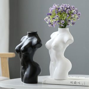 Vaser artificiell blomma, vas, hemrum inredning, bord dekoration, keramiska ornament, sexig dam kropp skulpt figurer, europa modern stil