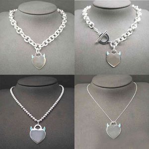 S925 Sterling Silver Kvinnor Emalj Devil Heart-Shaped Classic Fashtion Halsband Lyx Märke Smycken Fine Gift