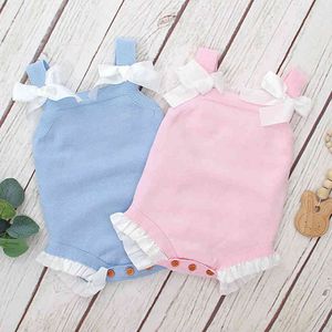 Baby Girls Bowknot Rompers Autumn Infant Romper born Girl Clothes Knitting Lace 210429
