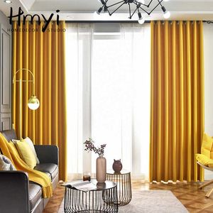 Gelber, solider Verdunkelungsvorhang für Wohnzimmer, luxuriöser Vorhang für Schlafzimmer, Vorhang für Fensterbehandlung, fertige Jalousien, Vorhänge 210712