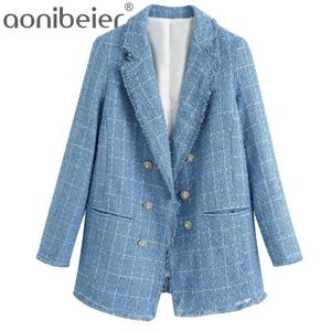 Kvinnor vintage blå blazers mode damer eleganta tjocka blazer jackor casual kvinnlig lös kostym flickor chic jacka 210604