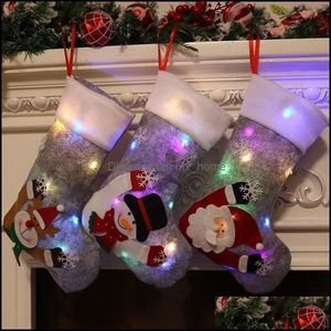 Decorations Festive Party Supplies Home & Garden2021 Luminous Stocking Gift Bag Gray With Lights Christmas Eve Interior Decoration Pendant D