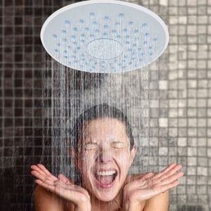 1pc 19cm Round ABS Silicon Rubber Screwed Design Rainfall Water Saving Top Shower Head For Rain Shower Cabin Room Roof Faucets 210724