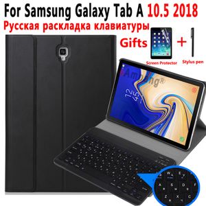 Russische Tastaturhülle für Samsung Galaxy Tab A 10.5 2018 SM-T590 SM-T595 T590 T595 Tablet Slim Lederhülle Bluetooth-Tastatur