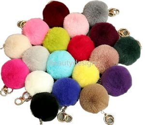 Party Gift newest Rabbit Fur Ball Plush Fuzzy Fur Key Chain POM POM Keychain Car Bag Keychain Key Ring Pendant Jewelry DD