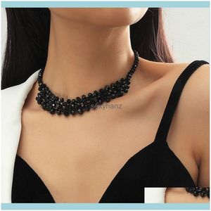 & Pendants Fashion Womens Handmade Beaded Black Crystal Chokers Necklaces For Ladies Grid Shape Geometric Necklace Party Jewelry Gifts Drop