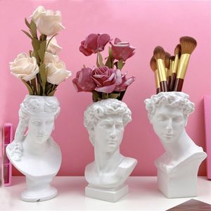 Resina flor pote vaso casa decoração caneta titular escova escova caixa de armazenamento europeu decoração escultura modelo esboço 210409