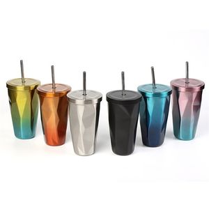 500ml / 17oz parede dupla 304 garrafa de café de aço inoxidável com palha para ir copo de cerveja fria isolado água tumbler caneca viagem 210804