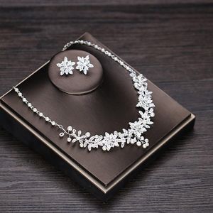 Ohrringe Halskette Simulierte Perle Brautschmuck Sets Silber Farbe Roségold Ohrring Strass Hochzeit Bijoux Zubehör