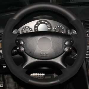 Black Leather Suede Car Steering Wheel Cover for Mercedes-Benz E63 AMG 2006-2008 CLS 63 AMG 2007 auto Steering Covers