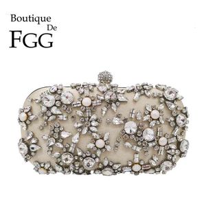 Boutique De Fgg Borse da sera eleganti con fiori di cristallo da donna Pochette da sposa Borse da sposa e borsette Borsa da cena per feste