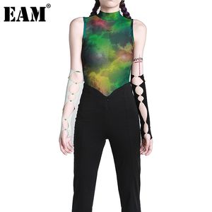 [EAM] Women Green Pattern Printed Tank Tops Round Neck Sleeveless Personality Fashion Spring Summer 1DD7677 21512