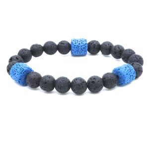 Handgjorda 8mm Sju Chakra Buddha Black Lava Stenpärlor Armband Kvinnor Män Bangle Beaded Hand Strängar