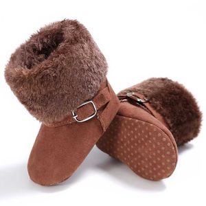 Winter Schöne Warme Fleece Stil Stiefel Anti-skid Cack Schuhe Neue Unisex Schnee Kinder Baby Mädchen Jungen Runde Kappe knöchel Flache mit Schnalle G1023