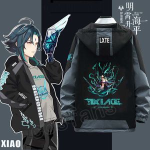 Oyun Genshin Etkisi Xiao Cosplay Kostüm Uzun Kollu Moda Ceket Kaban Giysileri Unisex Hoodie Fermuar Kapşonlu Kazak Ceket Üst Y0903