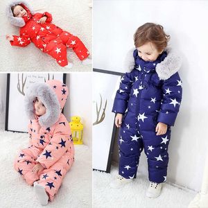 2021 new born Children Jumpsuit fur Hooded warm winter down jacket romper kids overalls boy snowsuit snow wear baby girl clothes H0909