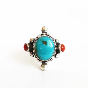 Tibetan Nepal Hand 925 Sterling Silver Inlaid Natural Turquoises Adjustable Rings for Man Woman Vintage Jewelry T9070