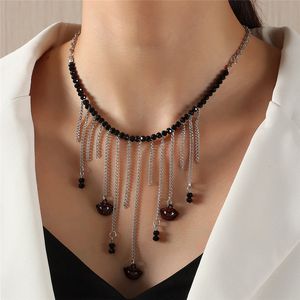 Long Tassel Lips Pendant Necklaces Red Black Beads Silver Plated Chains Europe Alloy Chokers Necklace For Women Halloween Jewelry Party Gift