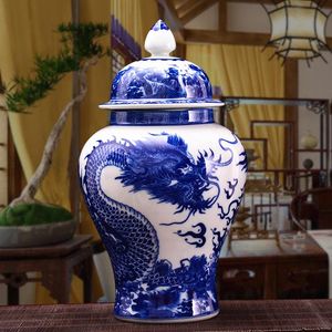 Vases Antique Chinese Dragon Classical Qing Ceramic Big Ginger Jar Blue And White Porcelain Floor Vase For Precious Gift