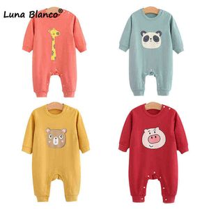 Spädbarn Nyfödd 0-12m Barnkläder Unisex Vår Bebe Baby Jumpsuit Rompers Bomull Boy Girl Långärmad Ropmer Onsie G1221