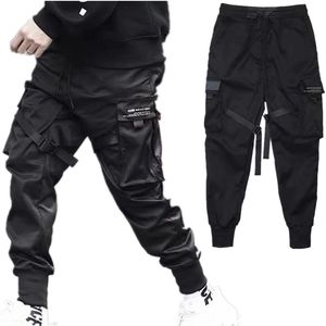 Hip Hop Chłopiec Kieszenie Elastyczne Talii Harem Pant Mężczyźni Streetwear Punk Casual Wstążki Design Spodnie Jogger Mężczyzna Taniec Black Pant 210707