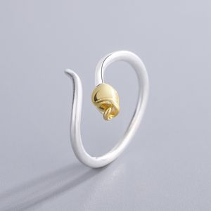 Anelli a fascia in argento sterling 925 Anello di apertura ridimensionabile con fiore rosa in oro a 2 colori