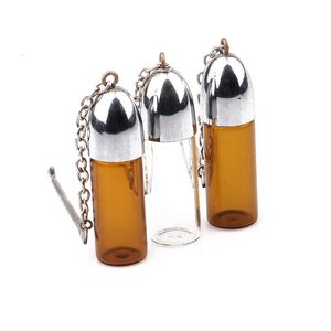 57MM Glass Snuff Pill box Case Bottle Silver Clear&Brown Vial with Metal Spoon Spice Bullet Rocket Snorter sniffer Case
