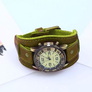 Wholesale vintage punk watch resale online - Wristwatches Men Women Bracelet Watch Punk Vintage Cow Leahter Alloy Wristwatch Casual Watches Gift SWD889