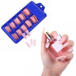 Pressione no prego Falso Unhas Faux Ângulo Longo Ballet Cor Sólida Capa Completa Caixão Trapezoid Abs Abs Fornecimento para Amigo Presentes