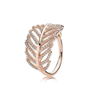 Autentico anello in argento sterling 925 con piume leggere con diamanti CZ Fit Pandora in oro rosa 18 carati con ciondoli gioielli da donna di moda