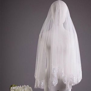 Wholesale veil without lace resale online - Bridal Veils One Layer Ivory Wedding Without Comb Lace Edge Short Veil Welon Voile Mariage Black Brides
