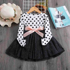 3 6 8 Years Long Sleeve Dress for Kids Girls Dot Autum Baby Birthday Clothes Winter Children Clothing Party Princess Dresses Q0716