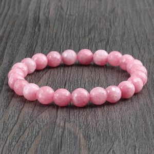 Moda pietra naturale rosa polvere di rosa gemma perline bracciale donna bracciali braccialetti elastici gioielli yoga ragazza amante regali fatti a mano