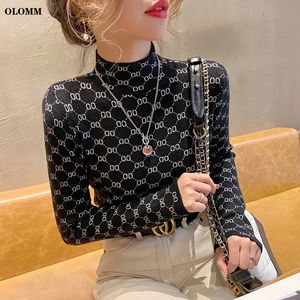 Sweater Keeps Womens Stretch Turtleneck Warm O Letter Ribbed Knitted Pullover Y2k New Fashion Punk Top for Autumn and Winter202