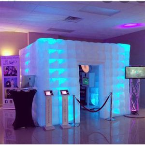 Gratis fartyg av hög kvalitet vit kub Uppblåsbar fotobås fotobooth -tält bröllopshus med LED för fest